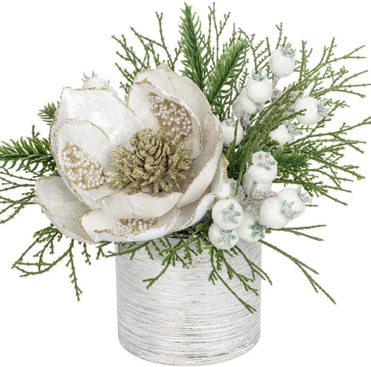 Kunstpflanze Weihnachtsdeko Tannenzweig Kugeln Tannenzapfen Magnolie