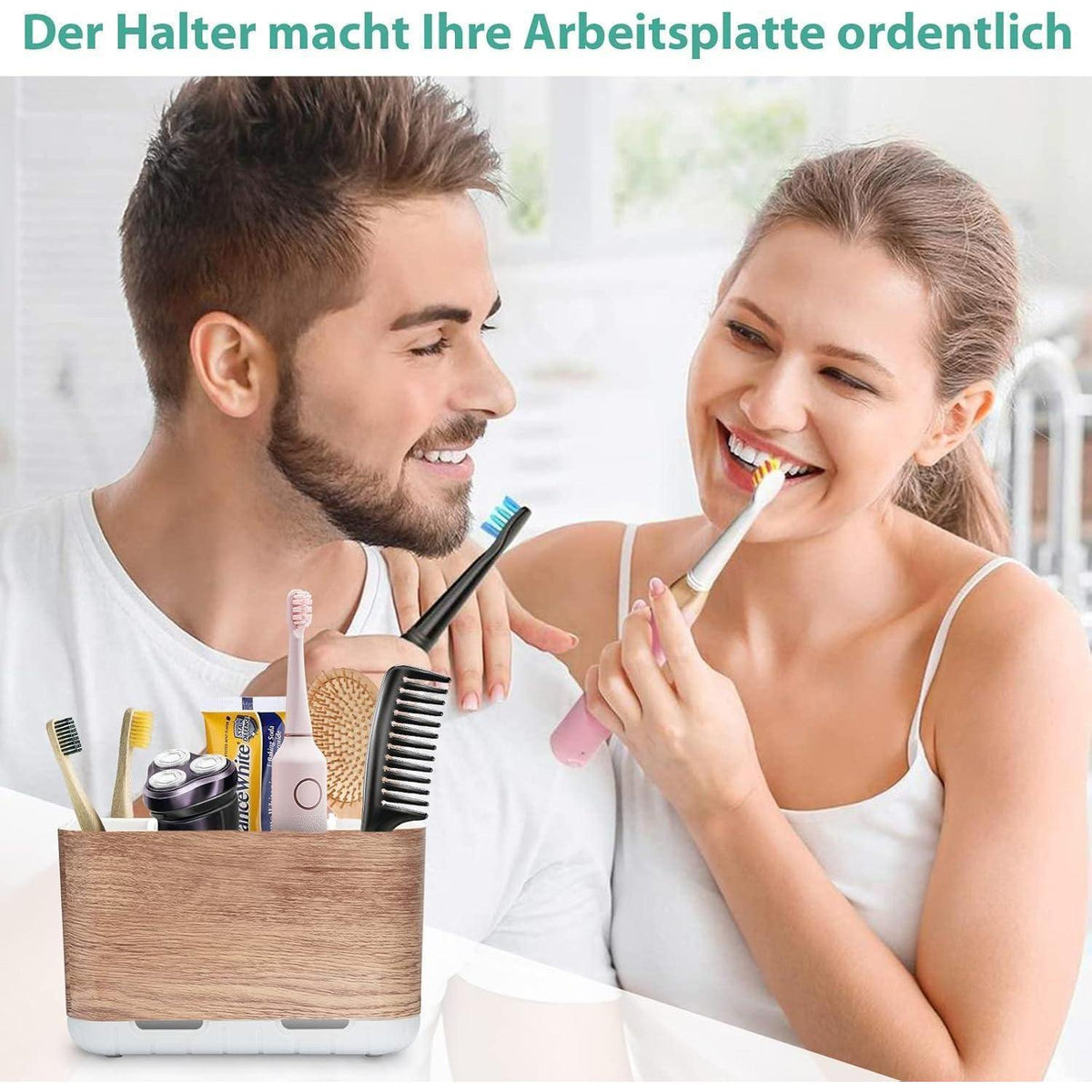 Zahnbürstenhalter Holzmaserung mit Trennwänden