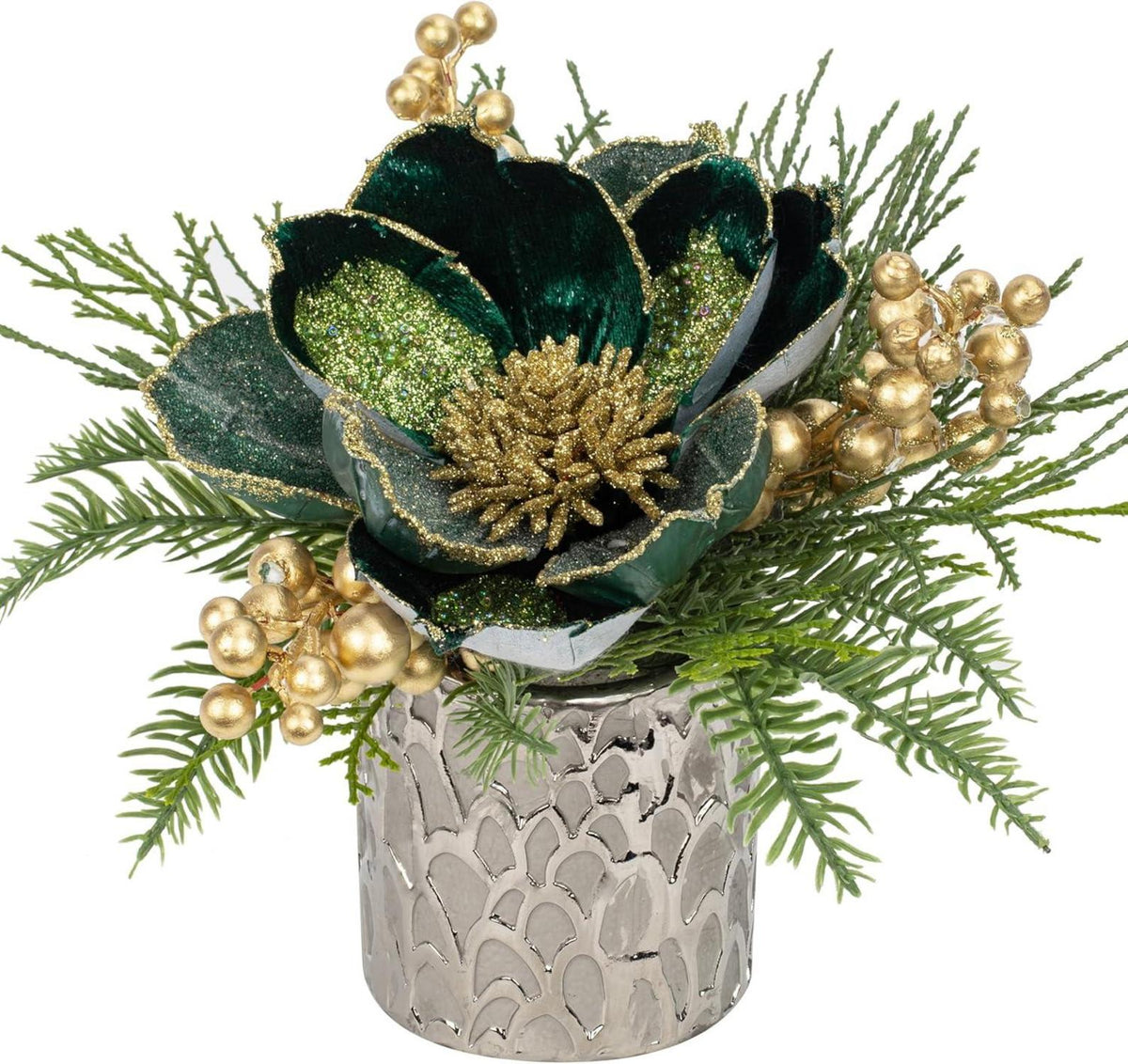 Kunstpflanze Weihnachtsdeko Magnolie Gestecke Tannenzweig Beeren