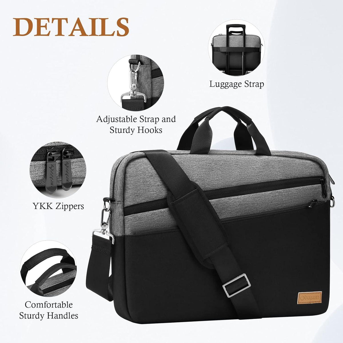 Laptoptasche 17,3 Zoll Wasserdicht Erweiterbar Schultertasche Grau