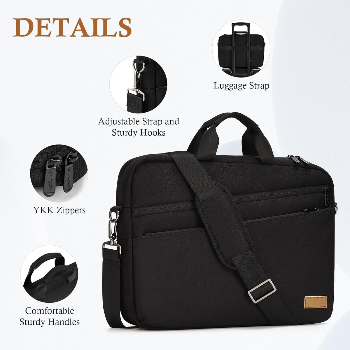 Laptoptasche 16 Zoll Schwarz YKK Reißverschluss Wasserdicht EVA-Polsterung