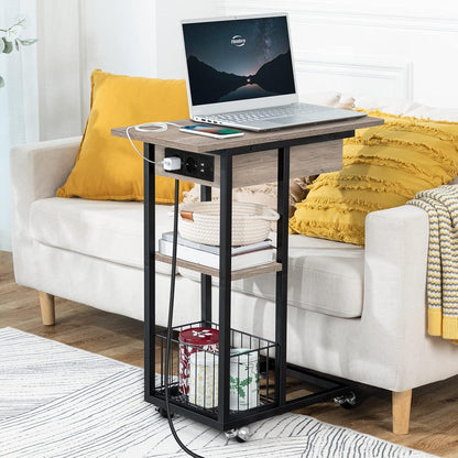 Beistelltisch mit Ladestation und Rädern, C-Form