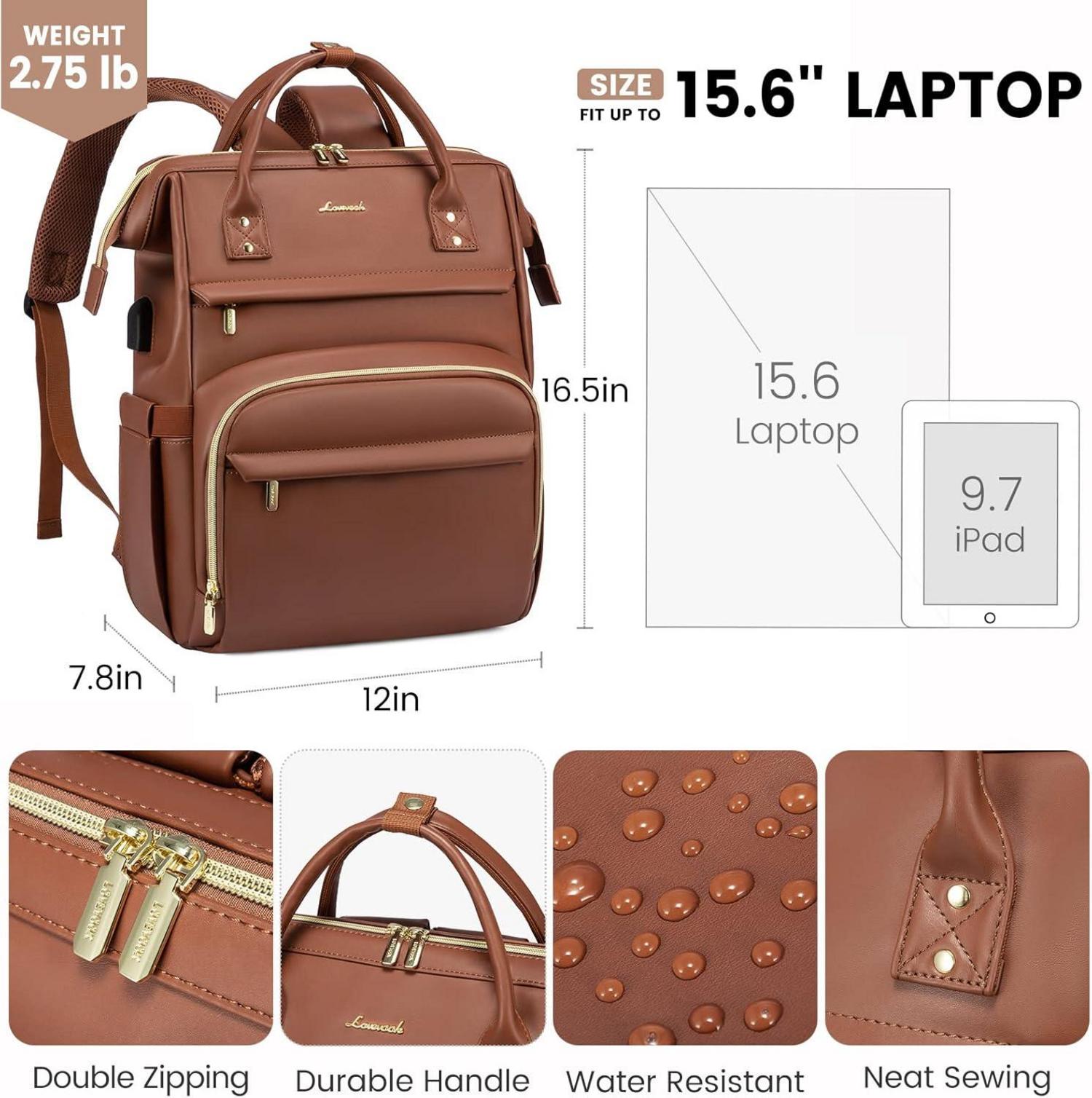 Damen Laptoprucksack 15,6 Zoll Wasserdicht PU USB