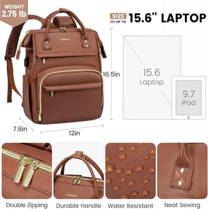 Damen Laptoprucksack 15,6 Zoll Wasserdicht PU USB