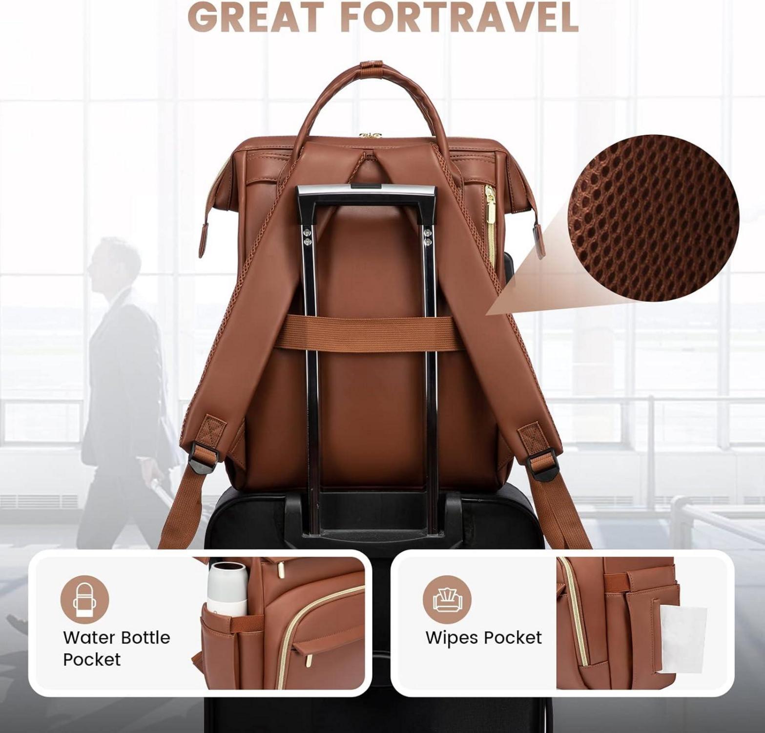 Damen Laptoprucksack 15,6 Zoll Wasserdicht PU USB Ladeanschluss
