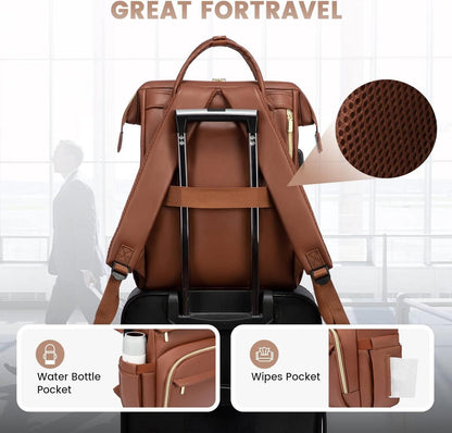 Damen Laptoprucksack 15,6 Zoll Wasserdicht PU USB Ladeanschluss