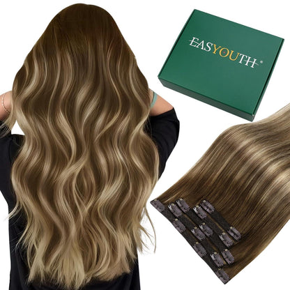 Echthaar Clip-In Haarverlängerung Braun Blond Balayage Ombre