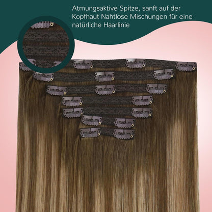 Echthaar Clip-In Haarverlängerung Braun Blond Balayage Ombre