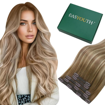 Clip-In Echthaar Extensions Ombre Braun 50cm