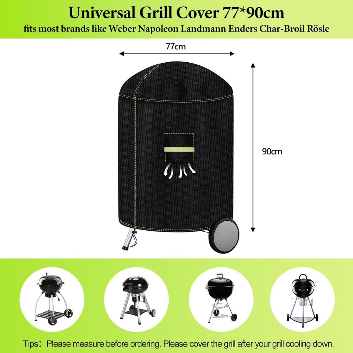 Kugelgrill Abdeckung 600D Oxford Gewebe Wetterfest Ø77x90cm