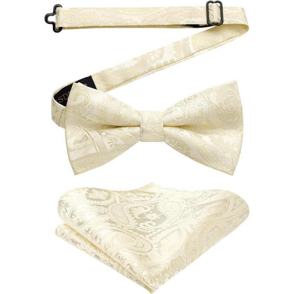 Herren Fliege mit Einstecktuch, Champagner, Verstellbar