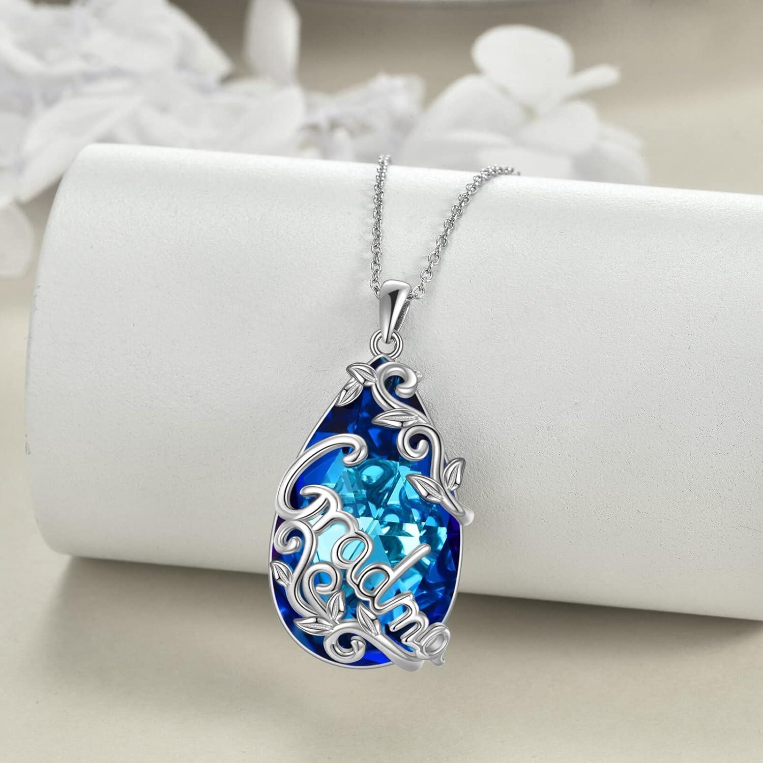 925 Sterling Silber Teardrop Kristall Grandma Halskette