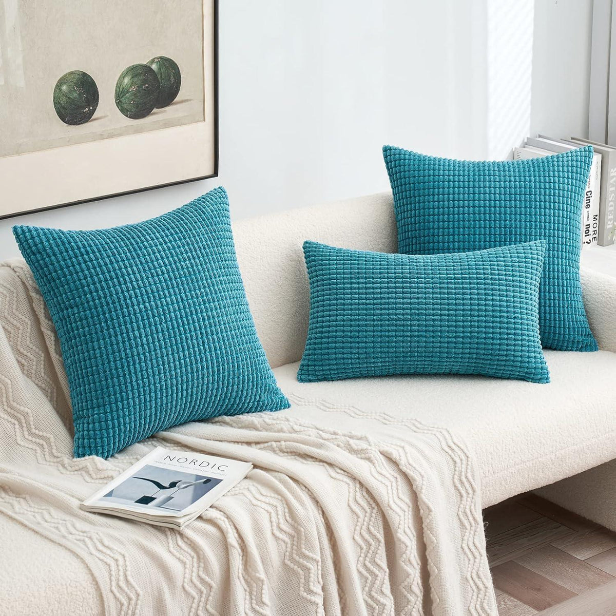 MIULEE Kissenbezug Kordsamt 40x40cm Blau Grün 2er Set