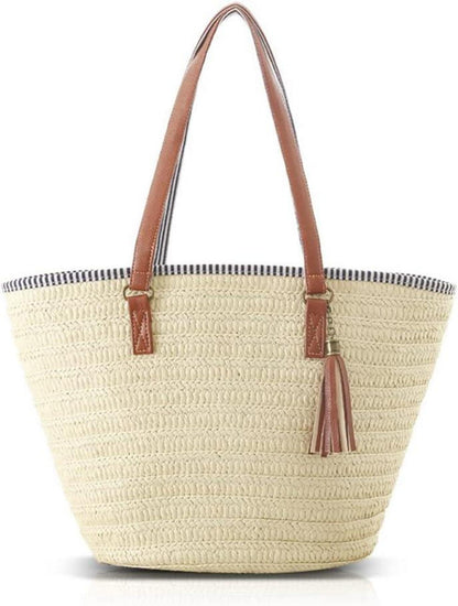 Strohhandtasche Damen Sommer Umhängetasche Strandtasche Boho Style