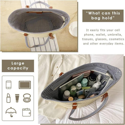 Strohhandtasche Damen Sommer Umhängetasche Strandtasche Boho Style