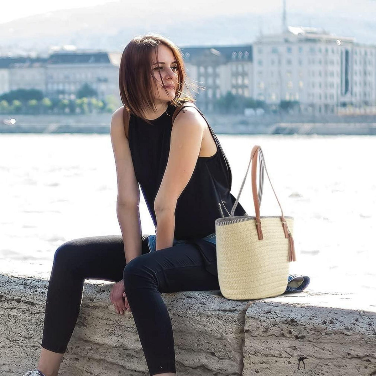 Stroh Handtasche Damen Sommer Strandtasche Boho Style