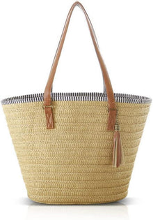 Stroh Handtasche Damen Sommer Umhängetasche Strandtasche Boho Shopper