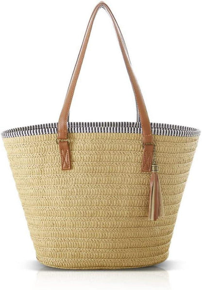 Stroh Handtasche Damen Sommer Umhängetasche Strandtasche Boho Shopper