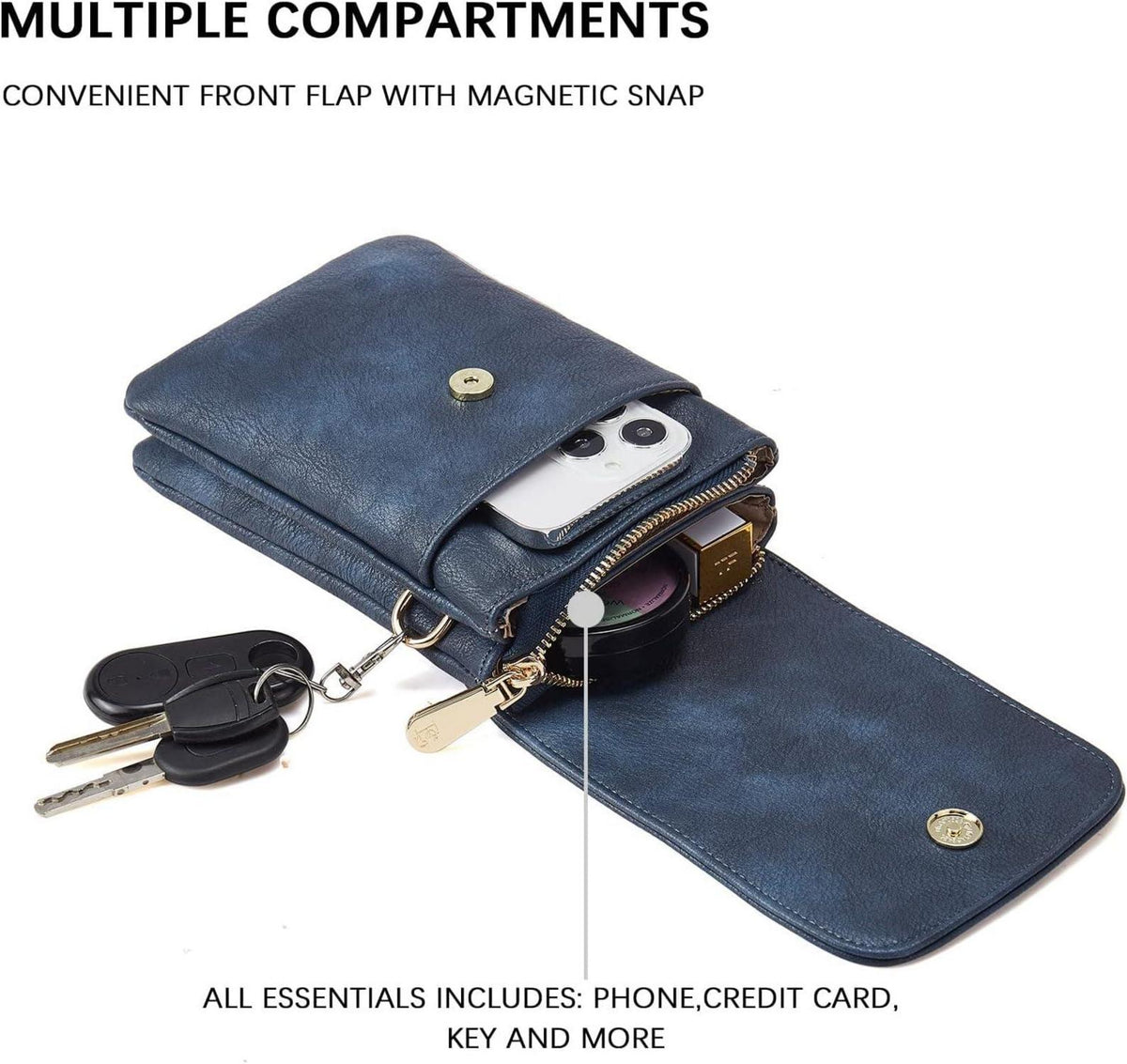 Handytasche Umhängetasche Damen PU Leder Klein Blau