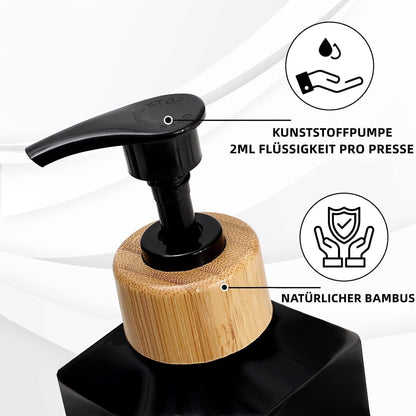Schwarzer Seifenspender aus Glas mit Bambu – 2er Set