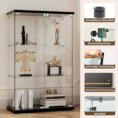 Standvitrine Schwarz – Glasvitrine mit 3 Böden & Schloss