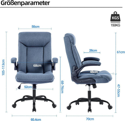 Ergonomischer Bürostuhl mit Armlehne, höhenverstellbar, navy blau