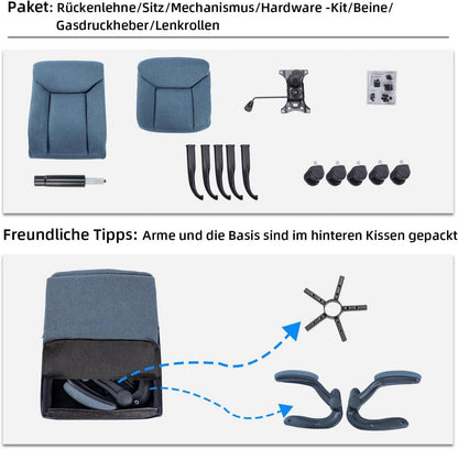 Ergonomischer Bürostuhl mit hochklappbarer Armlehne Navy blau