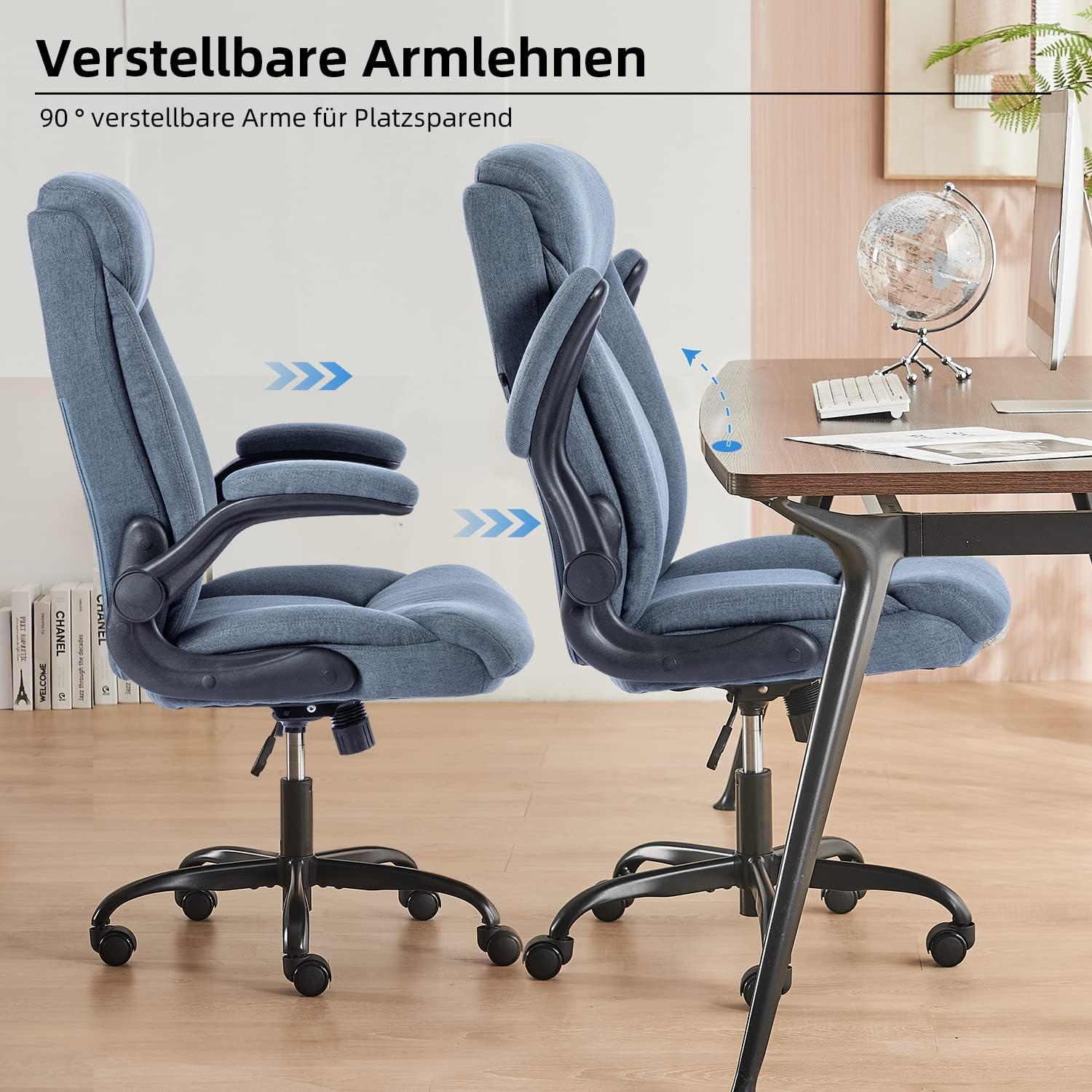 Ergonomischer Bürostuhl Navy Blau Stoff Drehbarer Arbeitsstuhl