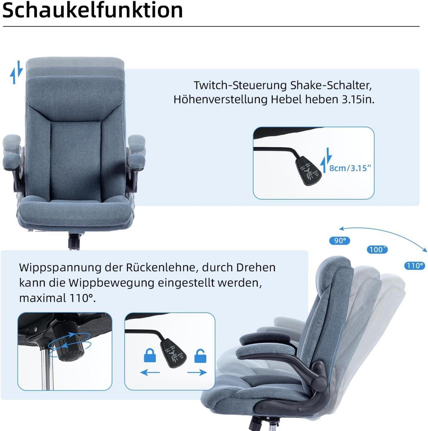 Ergonomischer Bürostuhl mit hochklappbarer Armlehne Navy blau