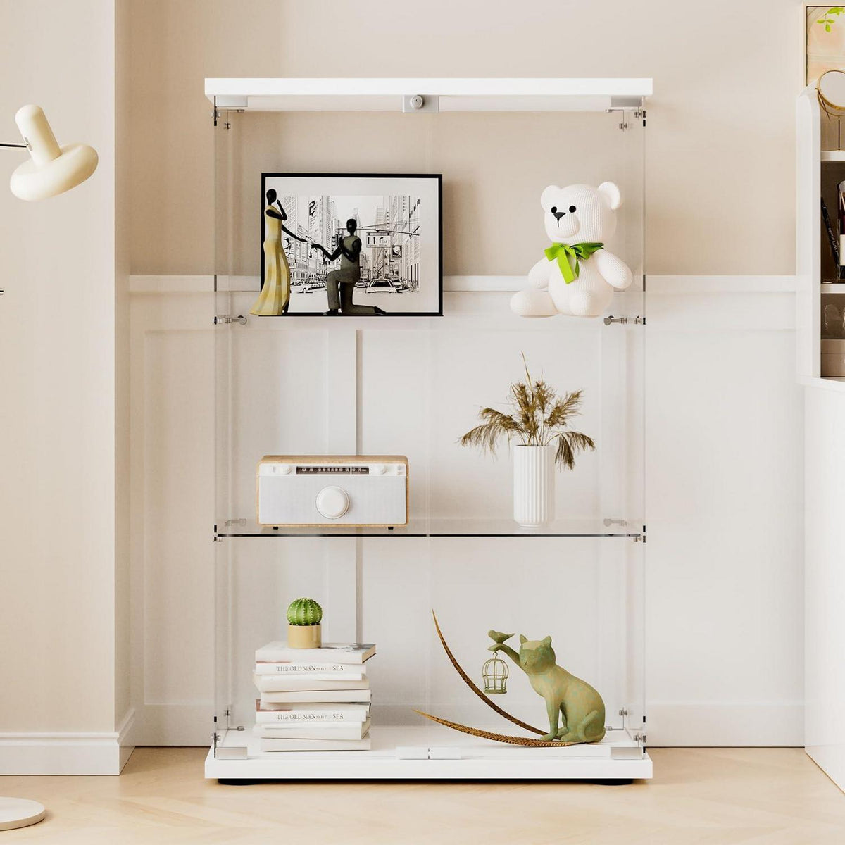Standvitrine Weiß – Glasvitrine mit 3 Böden & Schloss