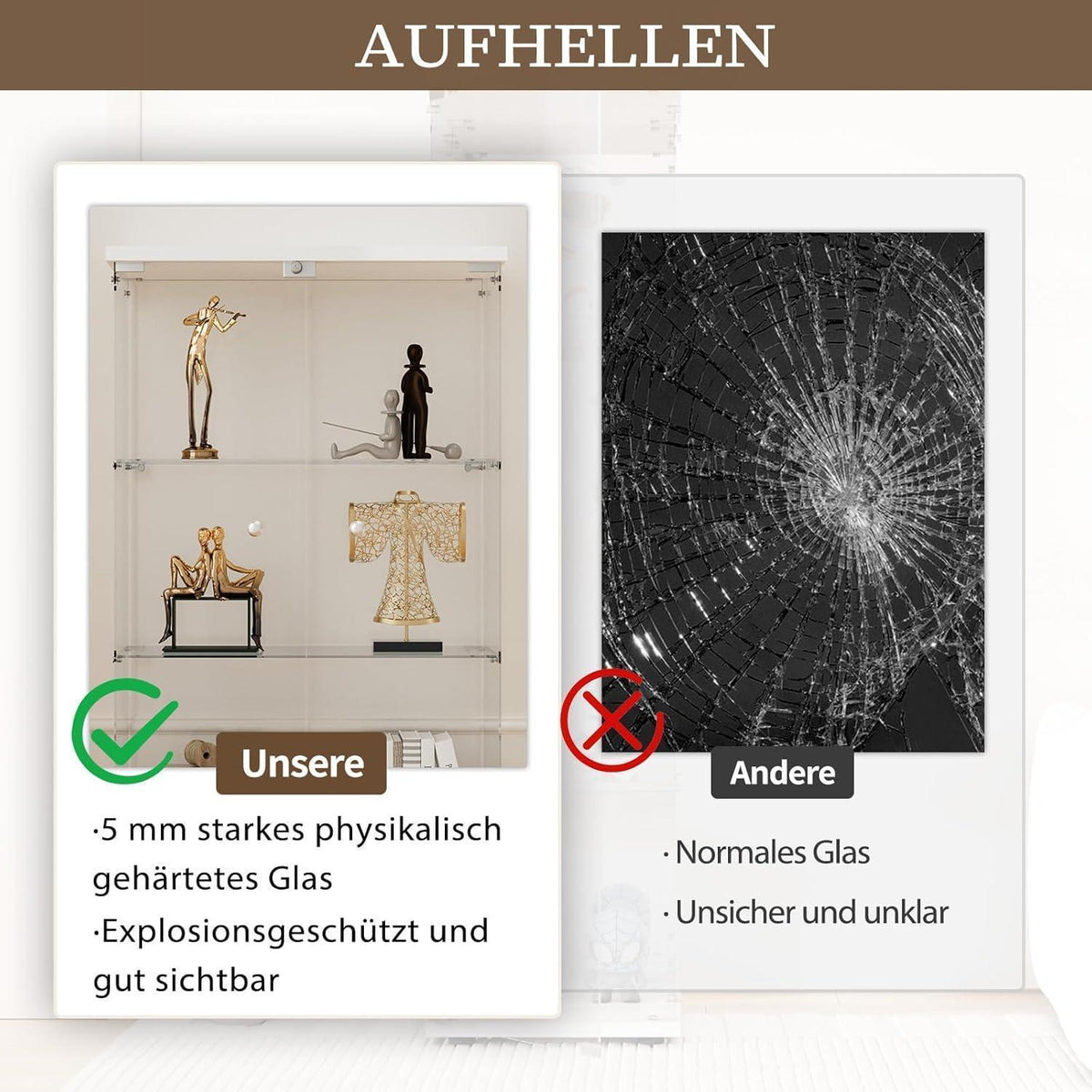 Standvitrine Weiß – Glasvitrine mit 3 Böden & Schloss