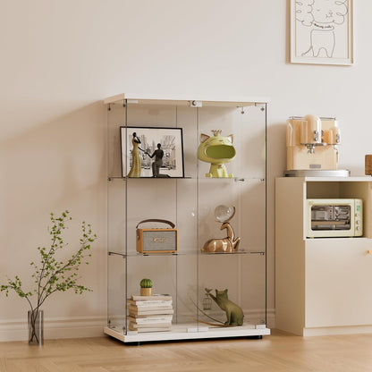 Standvitrine Weiß – Glasvitrine mit 3 Böden & Schloss