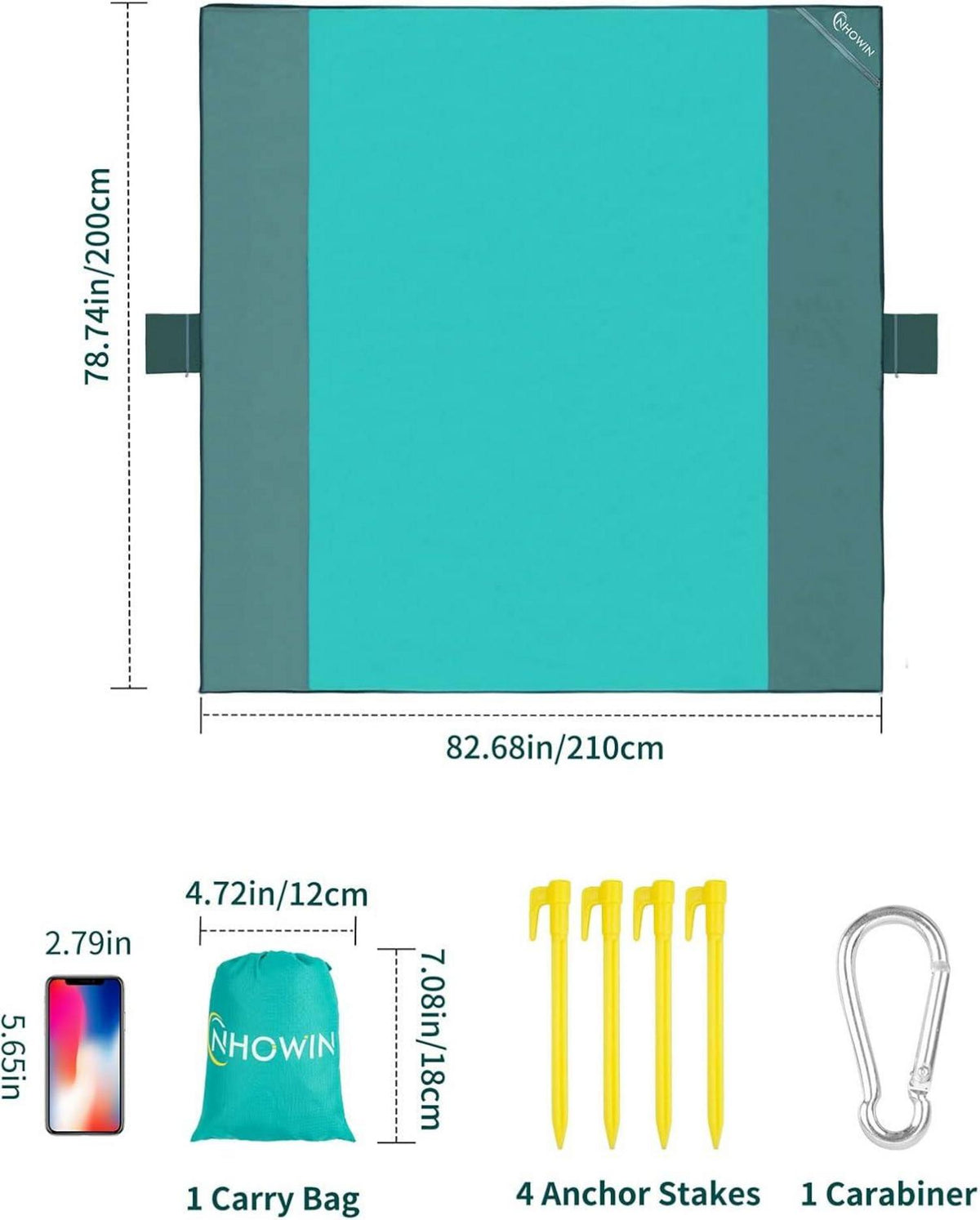 Stranddecke Wasserdicht Sandfrei 210x200cm Tragbar für Strand Campen Picknick