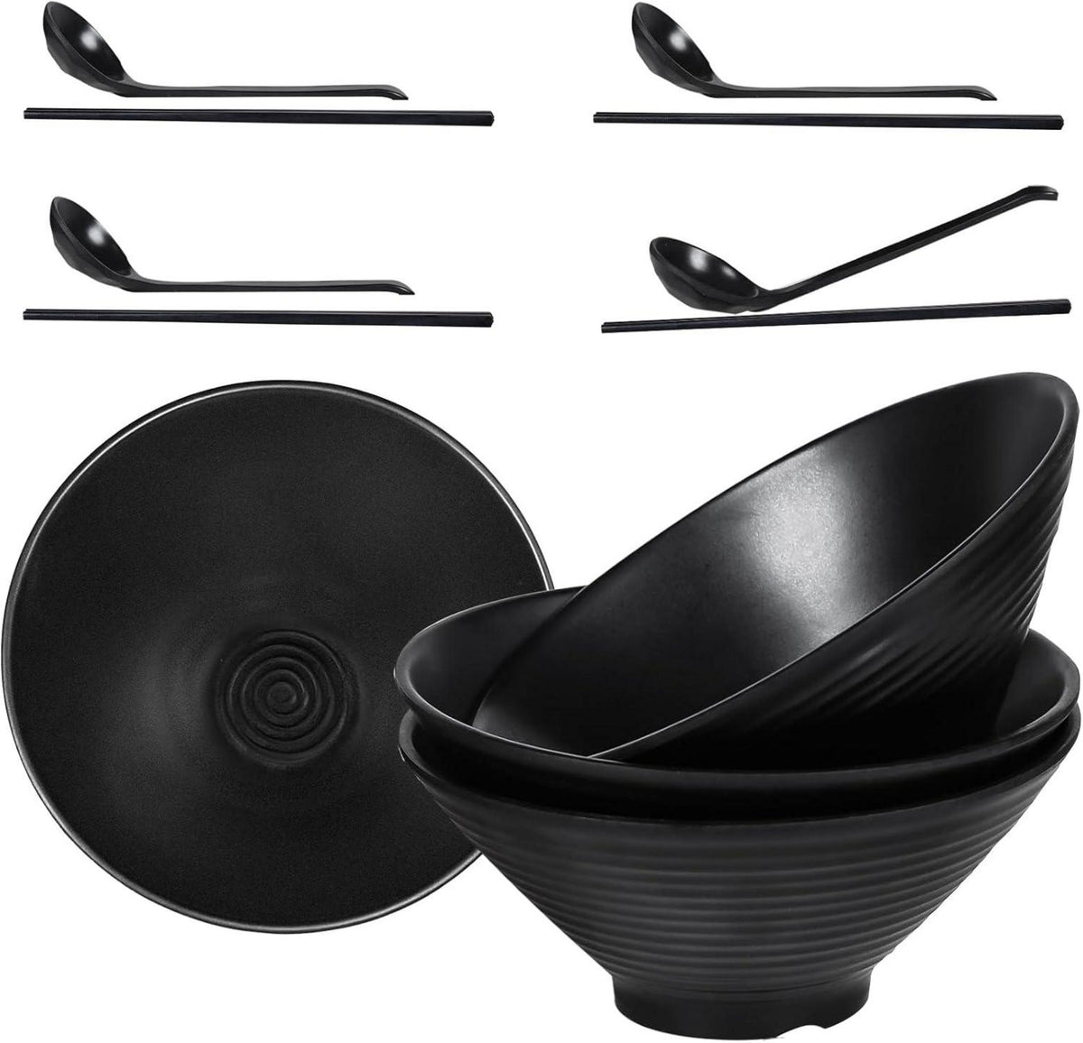 Ramen Schüssel Set aus melamin | 4er Pack Suppenschüsseln 40 OZ | Schwarz