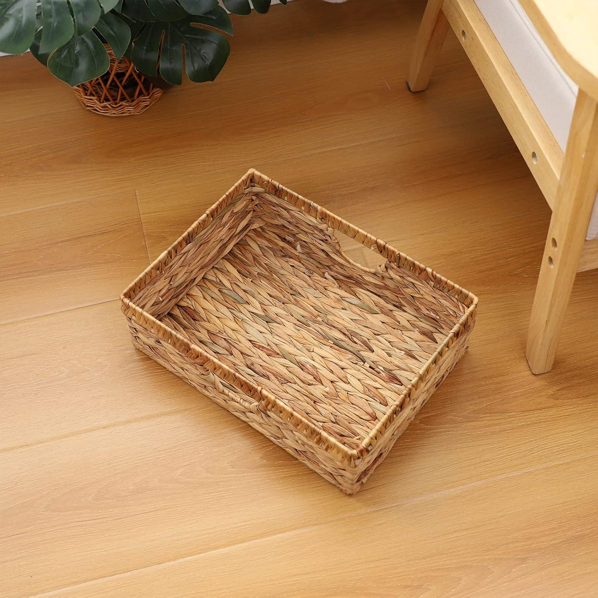 YAHUAN Aufbewahrungskörbe Wasserhyazinthe handgewebt integrierten Griffen 38x28x12.5 cm