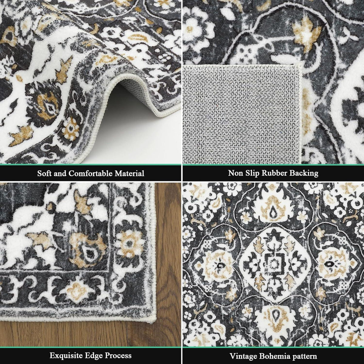 Enyhom Teppich Läufer 60 x 240 cm Flur Vintage Lang Rutschfest Flauschig Waschbar