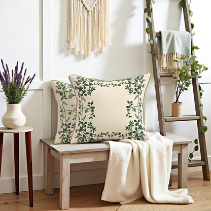 Bestickte Kissenbezüge 45x45cm - Grüne Blätter & Blumenmuster