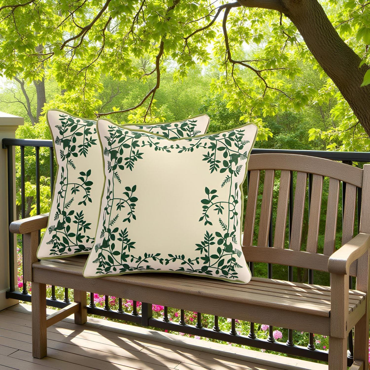 Bestickte Kissenbezüge 45x45cm - Grüne Blätter & Blumenmuster