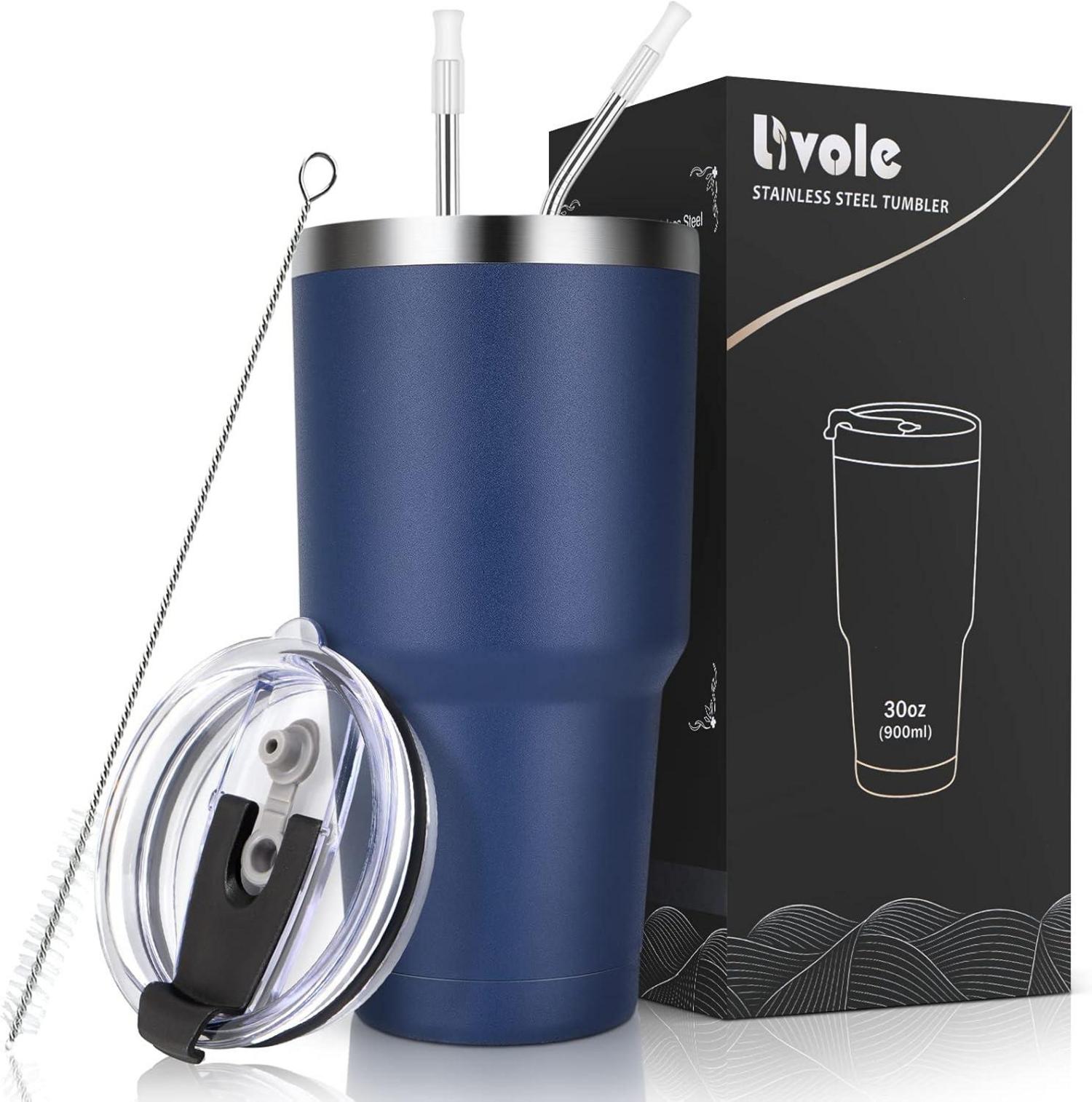 Trinkbecher 900ml Thermobecher Edelstahl Isoliert mit Strohhalm
