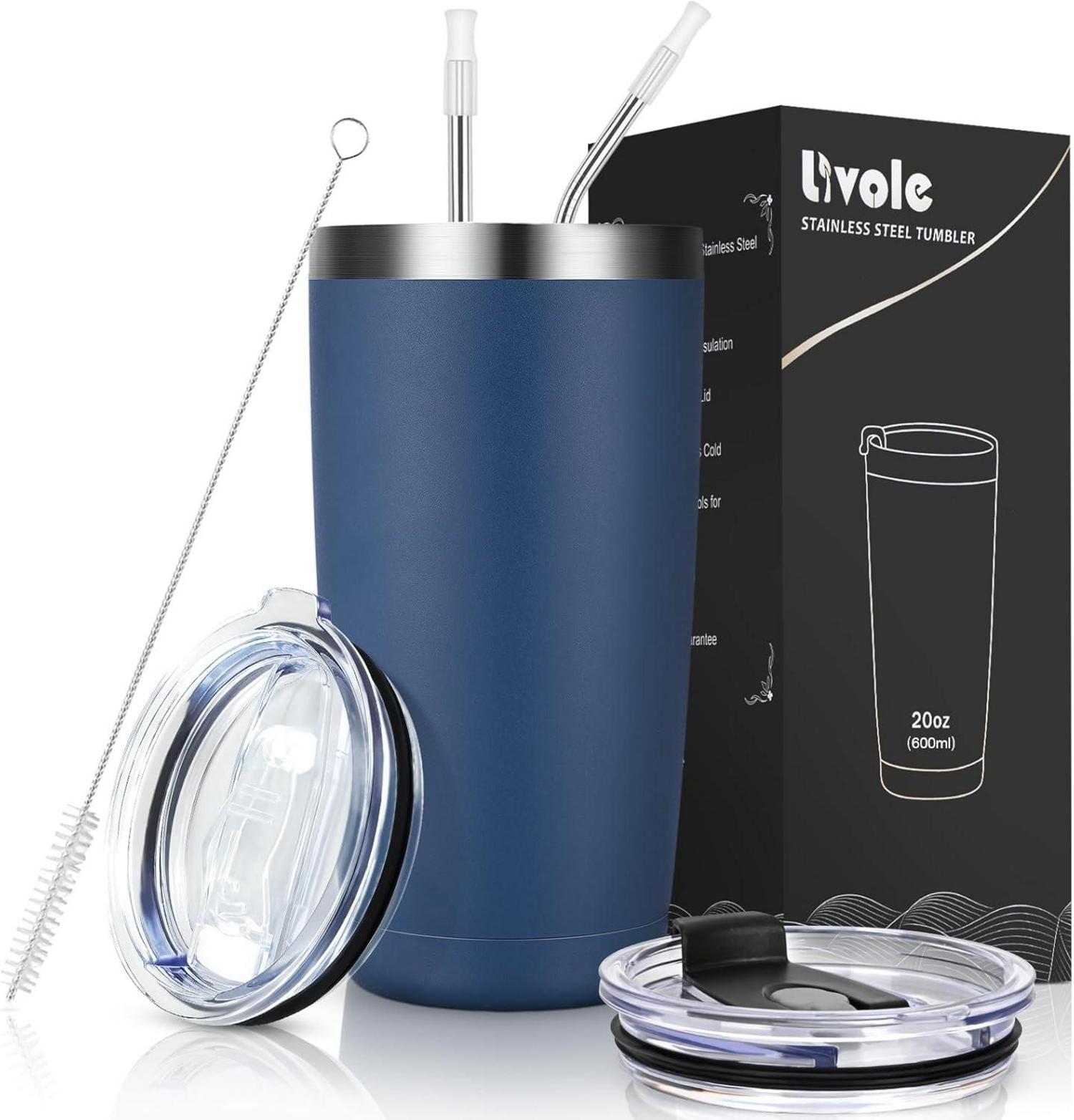 Isolierbecher 20oz 600ml Edelstahl mit Strohhalm Deckel Vakuum