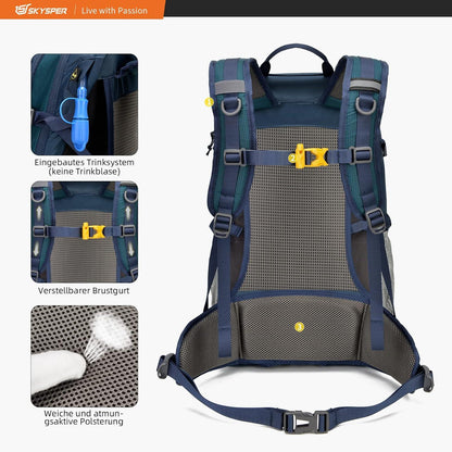 SKYSPER Wanderrucksack 30L Trekkingrucksack Wasserfest Rückenbelüftung Hüftgurt