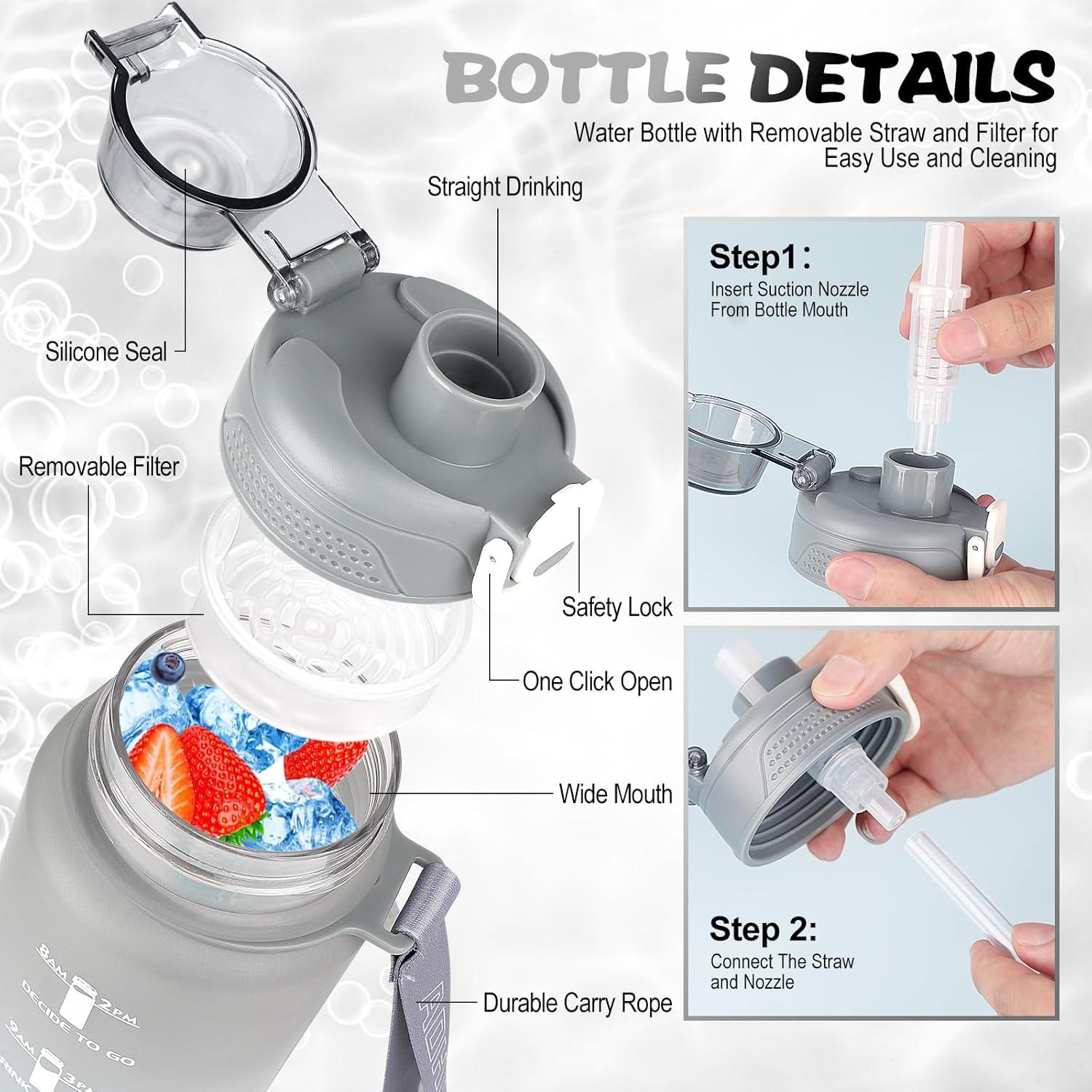 AOHAN 1l Trinkflasche Sport Tritan BPA-frei mit Strohhalm