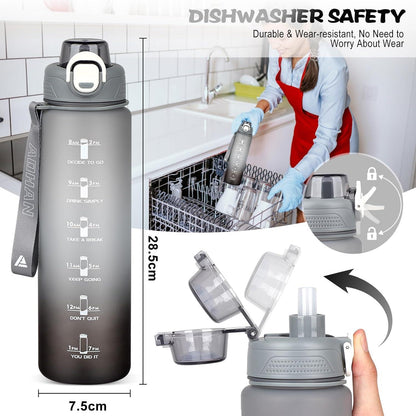 Trinkflasche Sport 1l Tritan BPA-Frei Strohhalm Filter Zeitmarkierung Fitness