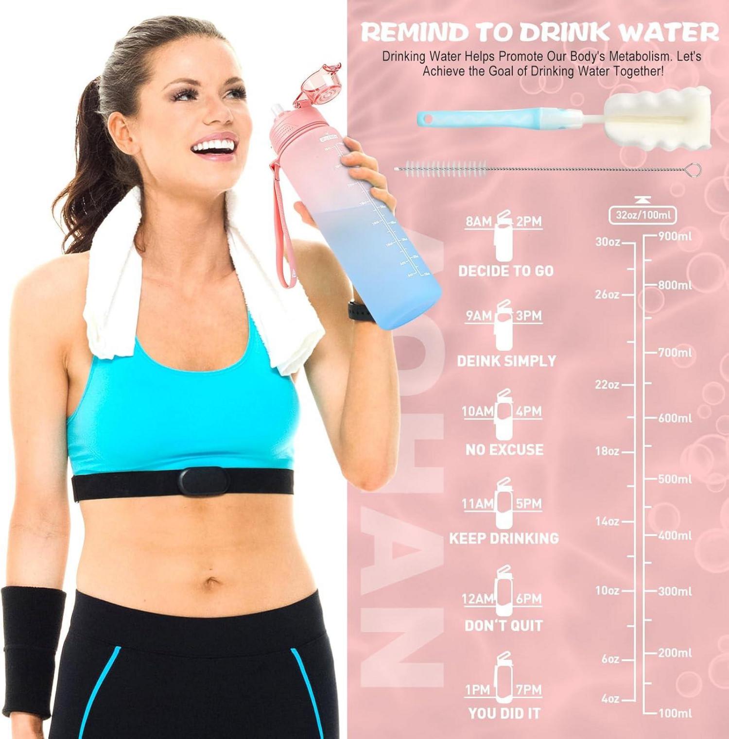 Trinkflasche Sport 1l BPA-frei Auslaufsicher mit Strohhalm und