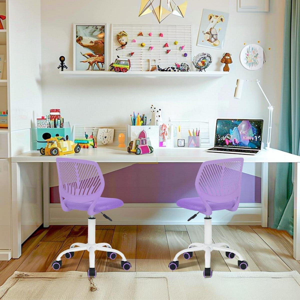 2er Set Lila Schreibtischstuhl Ergonomisch Verstellbar