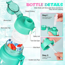 AOHAN Trinkflasche Sport 1l BPA-frei mit Strohhalm Grün Rosa