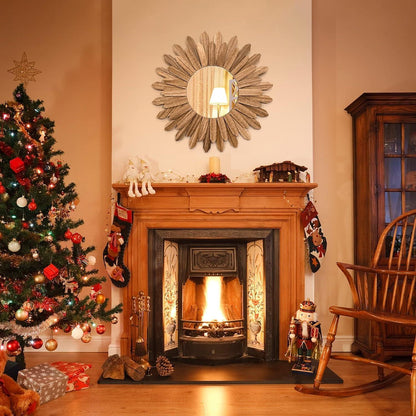 Rustikaler Wandspiegel Holz 53 cm – Boho Bauernhaus Spiegel