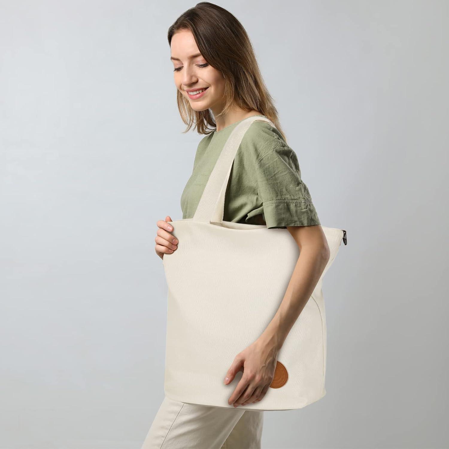 Damen Canvas Schultertasche Multifunktionale Umhängetasche Groß Beige