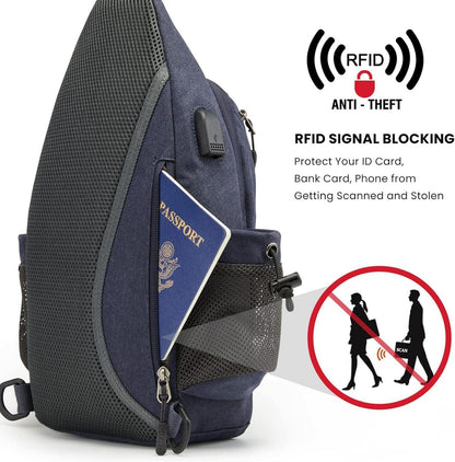 Canvas Brusttasche Schultertasche Sling Bag für Wandern