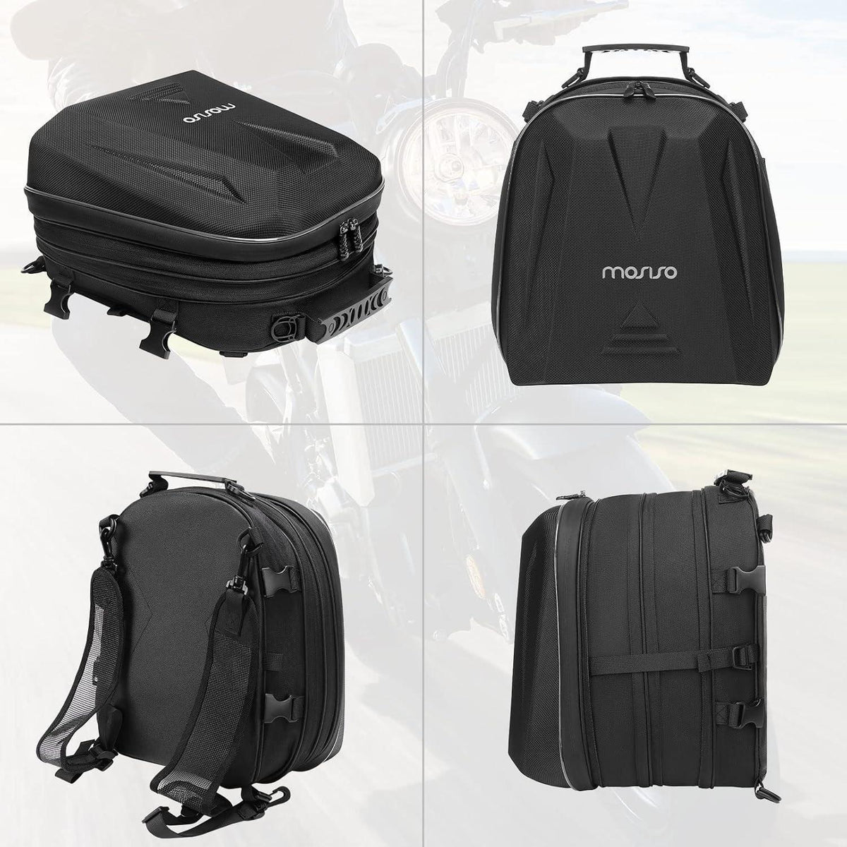 Motorradrucksack mit Erweiterung 20-28L, Wasserdicht & Vielseitig